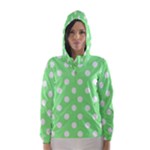 Polka Dots - White on Light Green Hooded Wind Breaker (Women)