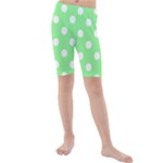 Polka Dots - White on Light Green Kid s Mid Length Swim Shorts