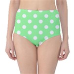 Polka Dots - White on Light Green High-Waist Bikini Bottoms