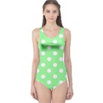 Polka Dots - White on Light Green One Piece Swimsuit