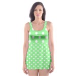 Polka Dots - White on Light Green Skater Dress Swimsuit