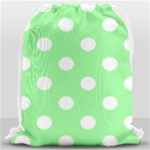 Polka Dots - White on Light Green Drawstring Bag (Large)