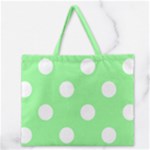 Polka Dots - White on Light Green Zipper Large Tote Bag