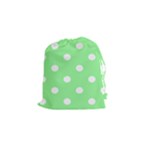 Polka Dots - White on Light Green Drawstring Pouch (S)