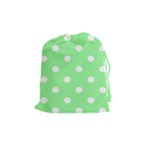 Polka Dots - White on Light Green Drawstring Pouch (M)