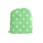Polka Dots - White on Light Green Drawstring Pouch (L)