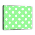 Polka Dots - White on Light Green Canvas 14  x 11  (Stretched)