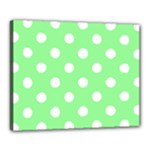 Polka Dots - White on Light Green Canvas 20  x 16  (Stretched)