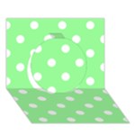 Polka Dots - White on Light Green Circle 3D Greeting Card (7x5)