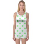Polka Dots - Light Green on White One Piece Boyleg Swimsuit