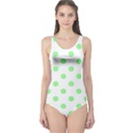 Polka Dots - Light Green on White One Piece Swimsuit