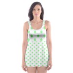 Polka Dots - Light Green on White Skater Dress Swimsuit