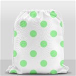 Polka Dots - Light Green on White Drawstring Bag (Small)