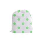 Polka Dots - Light Green on White Drawstring Pouch (M)