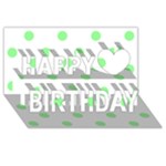 Polka Dots - Light Green on White Happy Birthday 3D Greeting Card (8x4)