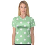 Polka Dots - White on Celadon Green Women s V-Neck Sport Mesh Tee