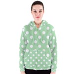 Polka Dots - White on Celadon Green Women s Zipper Hoodie