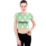 Polka Dots - White on Celadon Green Crew Neck Crop Top