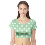 Polka Dots - White on Celadon Green Short Sleeve Crop Top (Tight Fit)