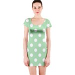 Polka Dots - White on Celadon Green Short Sleeve Bodycon Dress
