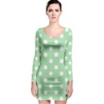 Polka Dots - White on Celadon Green Long Sleeve Bodycon Dress