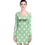 Polka Dots - White on Celadon Green Long Sleeve Velvet Bodycon Dress