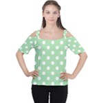 Polka Dots - White on Celadon Green Women s Cutout Shoulder Tee