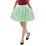 Polka Dots - White on Celadon Green A-Line Pocket Skirt