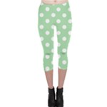 Polka Dots - White on Celadon Green Capri Leggings