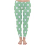Polka Dots - White on Celadon Green Winter Leggings