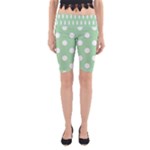 Polka Dots - White on Celadon Green Yoga Cropped Leggings
