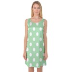 Polka Dots - White on Celadon Green Sleeveless Satin Nightdress