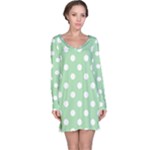 Polka Dots - White on Celadon Green Long Sleeve Nightdress