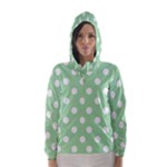 Polka Dots - White on Celadon Green Hooded Wind Breaker (Women)