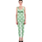 Polka Dots - White on Celadon Green OnePiece Catsuit