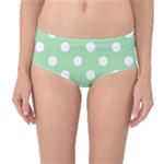 Polka Dots - White on Celadon Green Mid-Waist Bikini Bottoms