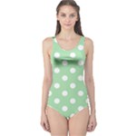 Polka Dots - White on Celadon Green One Piece Swimsuit