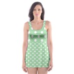 Polka Dots - White on Celadon Green Skater Dress Swimsuit