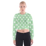 Polka Dots - White on Celadon Green Women s Cropped Sweatshirt