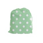 Polka Dots - White on Celadon Green Drawstring Pouch (L)