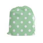 Polka Dots - White on Celadon Green Drawstring Pouch (XL)