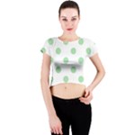 Polka Dots - Celadon Green on White Crew Neck Crop Top