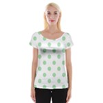 Polka Dots - Celadon Green on White Women s Cap Sleeve Top