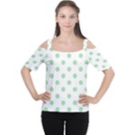 Polka Dots - Celadon Green on White Women s Cutout Shoulder Tee