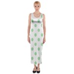 Polka Dots - Celadon Green on White Fitted Maxi Dress