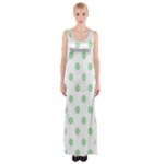 Polka Dots - Celadon Green on White Maxi Thigh Split Dress