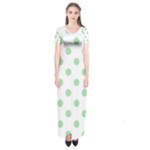 Polka Dots - Celadon Green on White Short Sleeve Maxi Dress