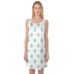 Polka Dots - Celadon Green on White Sleeveless Satin Nightdress