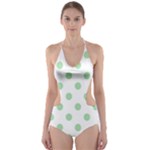 Polka Dots - Celadon Green on White Cut-Out One Piece Swimsuit
