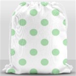 Polka Dots - Celadon Green on White Drawstring Bag (Large)